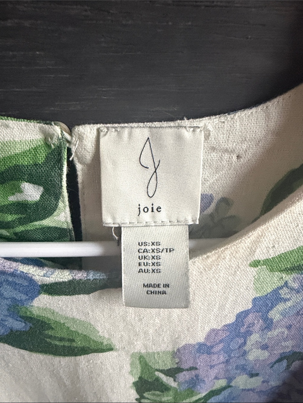Linen Cream Floral A-Line Dress with Blue Hydrangea Print - Picture 3 of 4